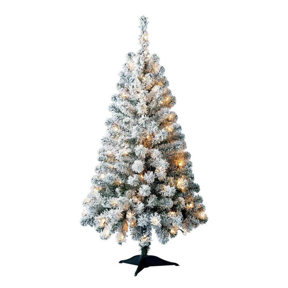 4' Pre-Lit Greenfield Pine Green Flocked Artificial Christmas Tree w/ Warm White